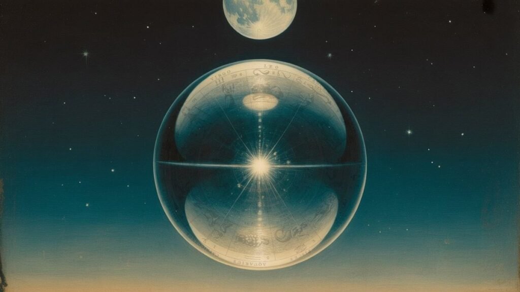 crystal ball with zodiac wheel