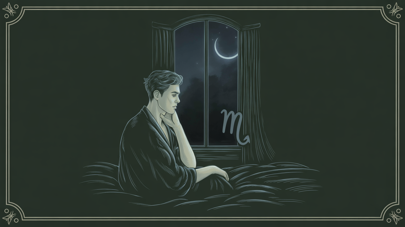 A moonlit masculine silhouette sits alone by a window, symbolizing Scorpio Moon withdrawal after intimacy.