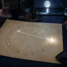 Moonlit natal chart showing a silver line from the Descendant to another house.