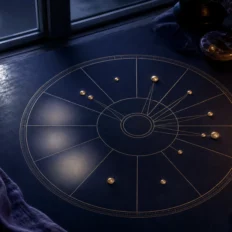 A moonlit birth chart with empty houses connected by glowing lines to planets elsewhere in the chart.