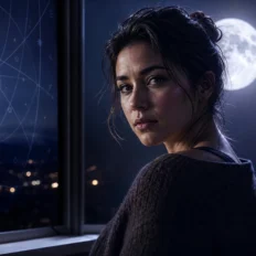 A moonlit person with an emotionally readable face and a luminous Moon behind them.