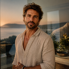 An attractive man with a warm, reflective expression, symbolizing chosen love and emotional recognition.
