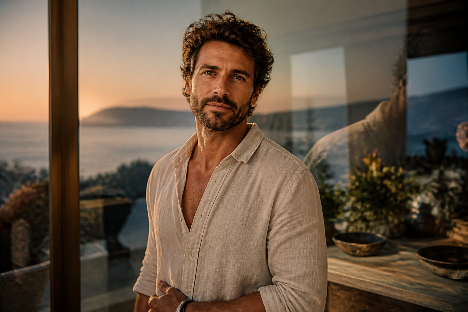 An attractive man with a warm, reflective expression, symbolizing chosen love and emotional recognition.