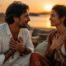 Two adults sharing a quiet, trusting moment that represents a deep soulmate connection.